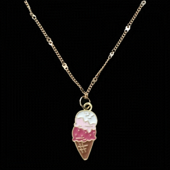 Hand Crafted Jewelry - GOLD Plated Chain Necklace with Ice Cream Cone Pendant Hand Crafted